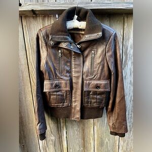 Columbia Chocolate Brown Leather Bomber Jacket | Sz S